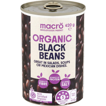 Macro Organic Black Bean No Added Salt 420g