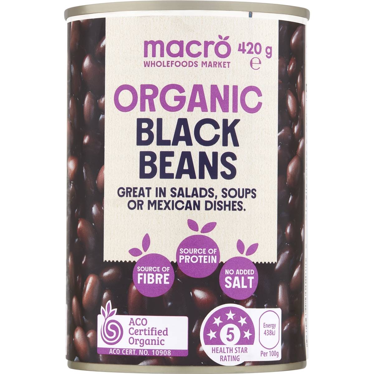 Macro Organic Black Bean No Added Salt 420g