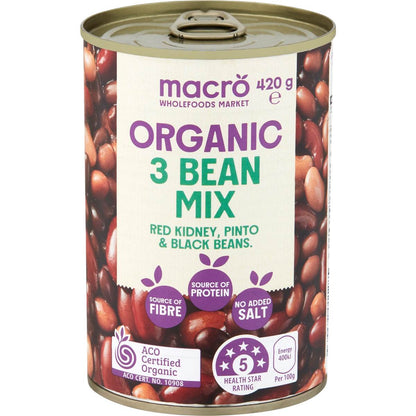 Macro Organic 3 Bean Mix No Added Salt 420g