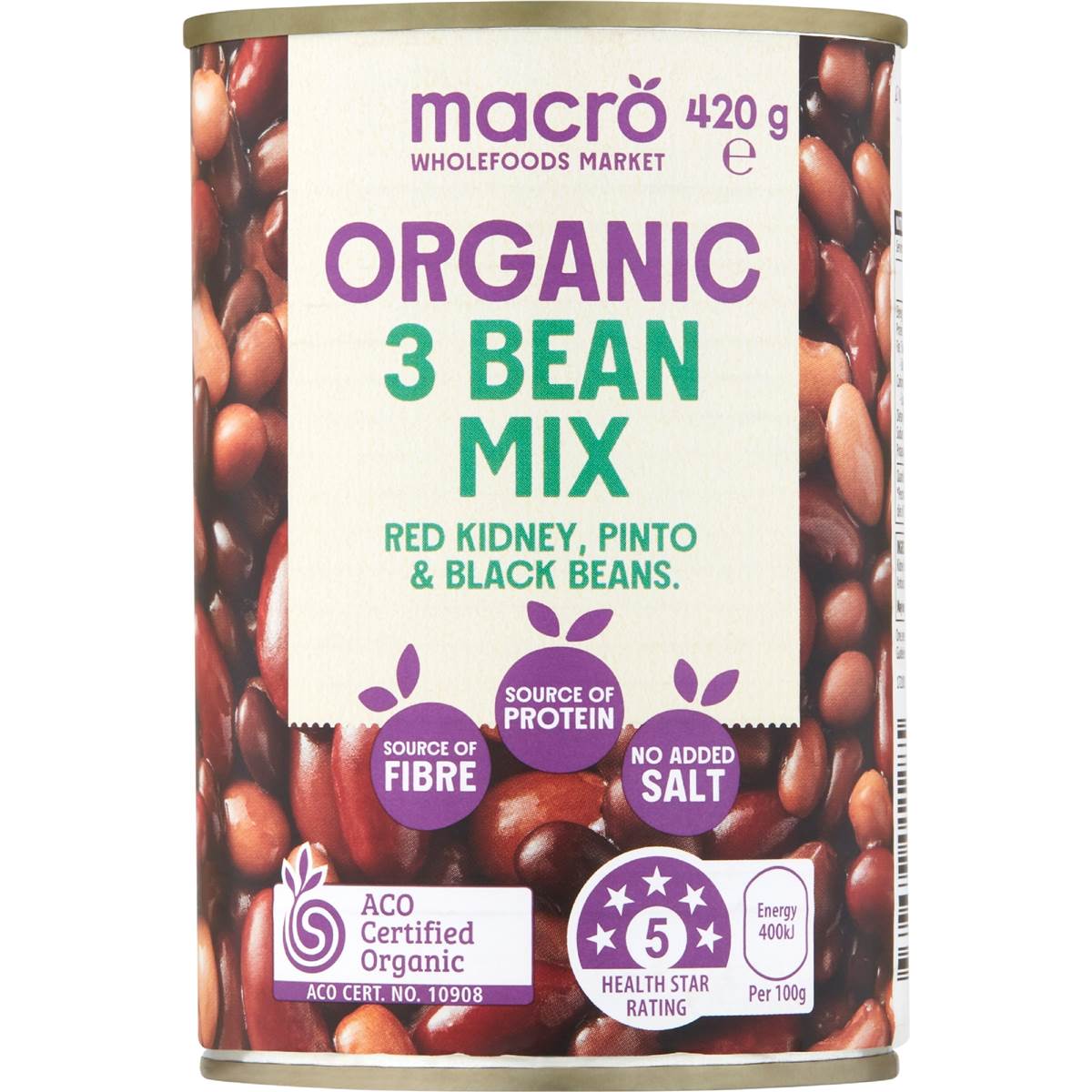 Macro Organic 3 Bean Mix No Added Salt 420g