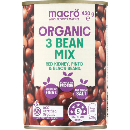 Macro Organic 3 Bean Mix No Added Salt 420g