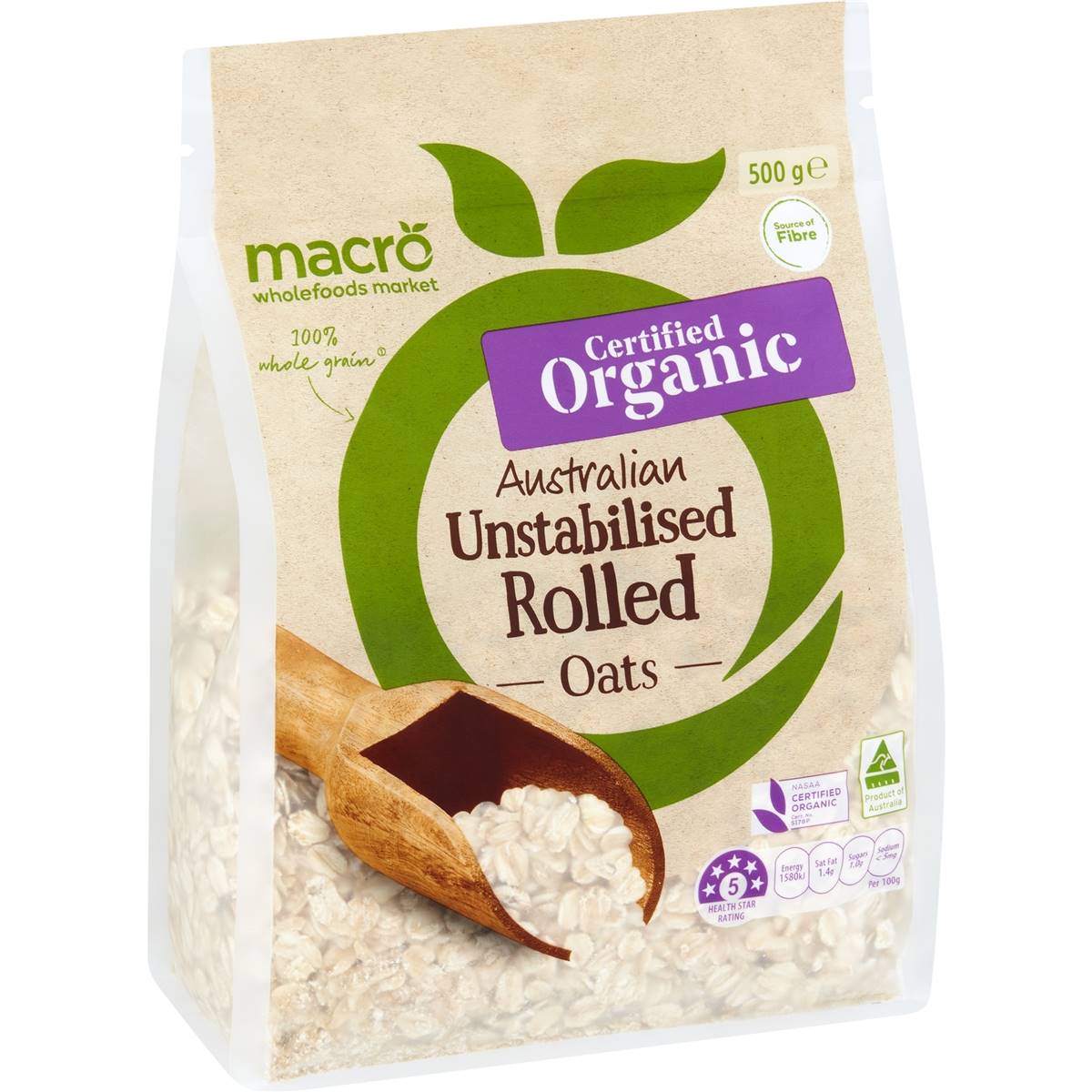 Macro Organic Oats Rolled Unstabilised 500g