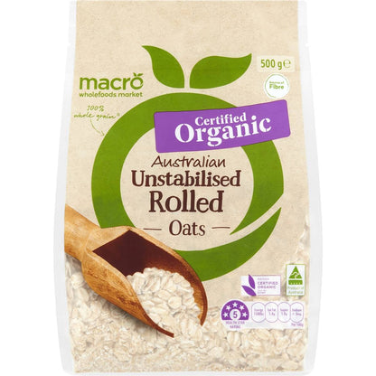 Macro Organic Oats Rolled Unstabilised 500g