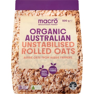 Macro Organic Oats Rolled Unstabilised 500g