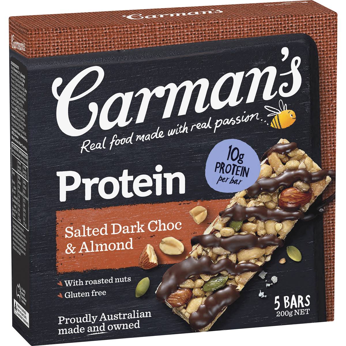 Carman's Protein Bars Salted Dark Choc & Almond 5 pack
