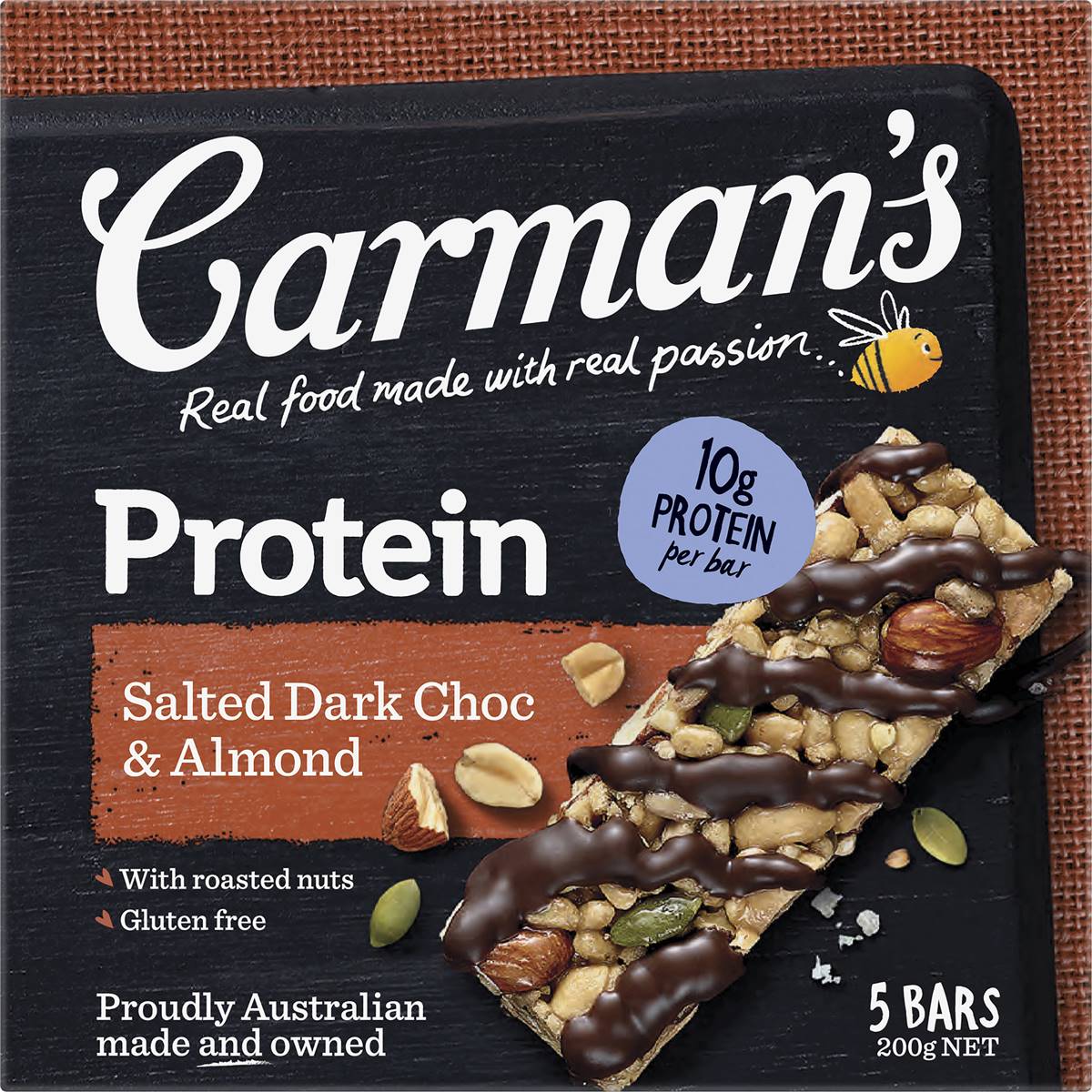Carman's Protein Bars Salted Dark Choc & Almond 5 pack