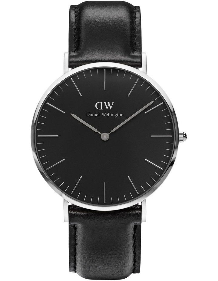 40mm Classic Sheffield Leather Watch in Black/Silver