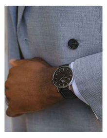 40mm Classic Sheffield Leather Watch in Black/Silver