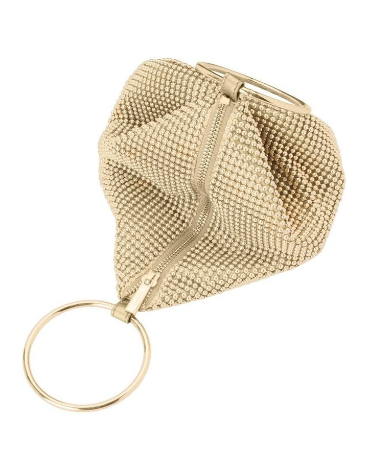 Bianca Ball Mesh Top Handle Bag in Gold