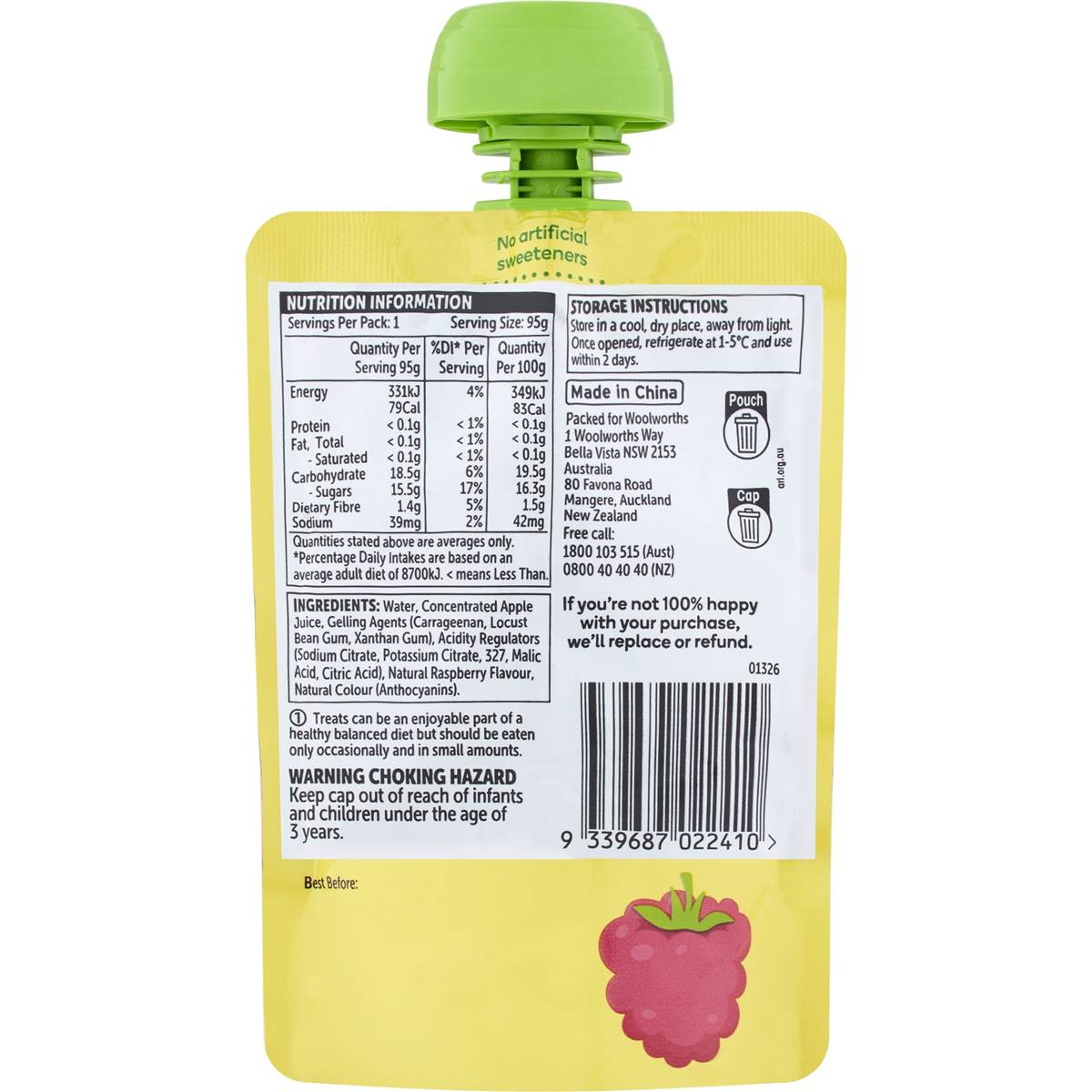 Woolworths Raspberry Flavoured Jelly In Pouch 95g