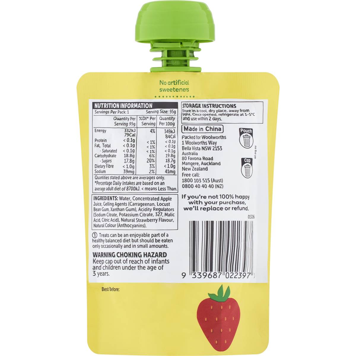 Woolworths Strawberry Flavoured Jelly In Pouch 95g