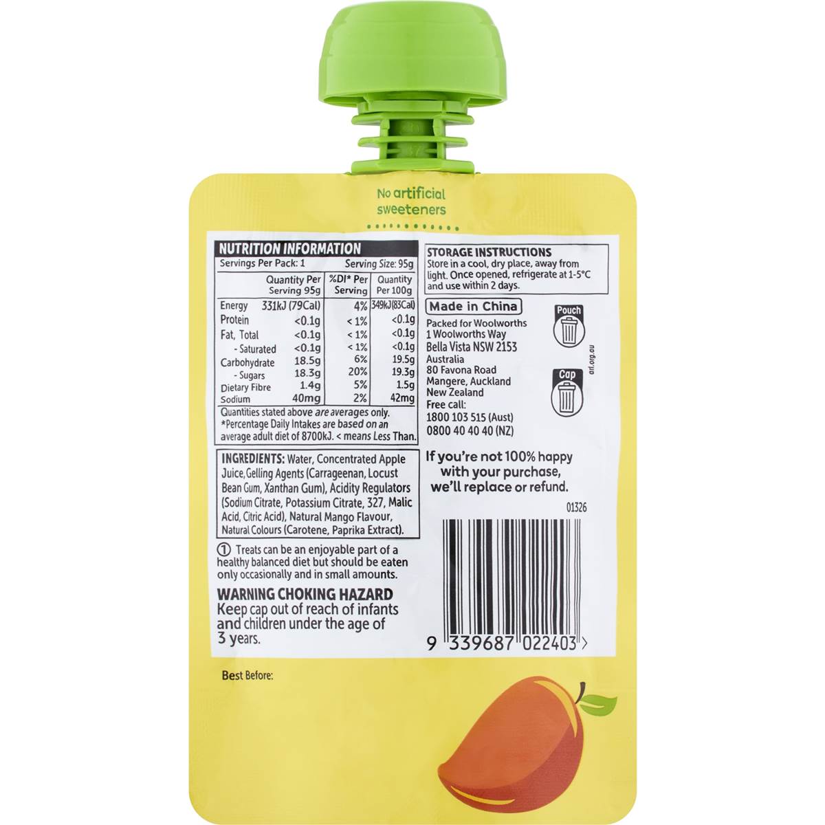 Woolworths Mango Flavoured Jelly In Pouch 95g