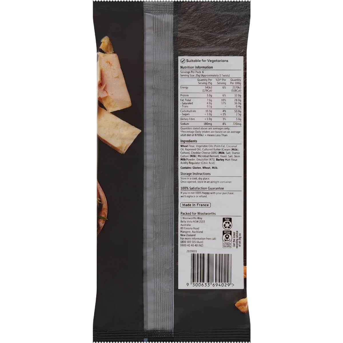 Woolworths Cheddar Cheese Puff Pastry Twist Crackers 150g