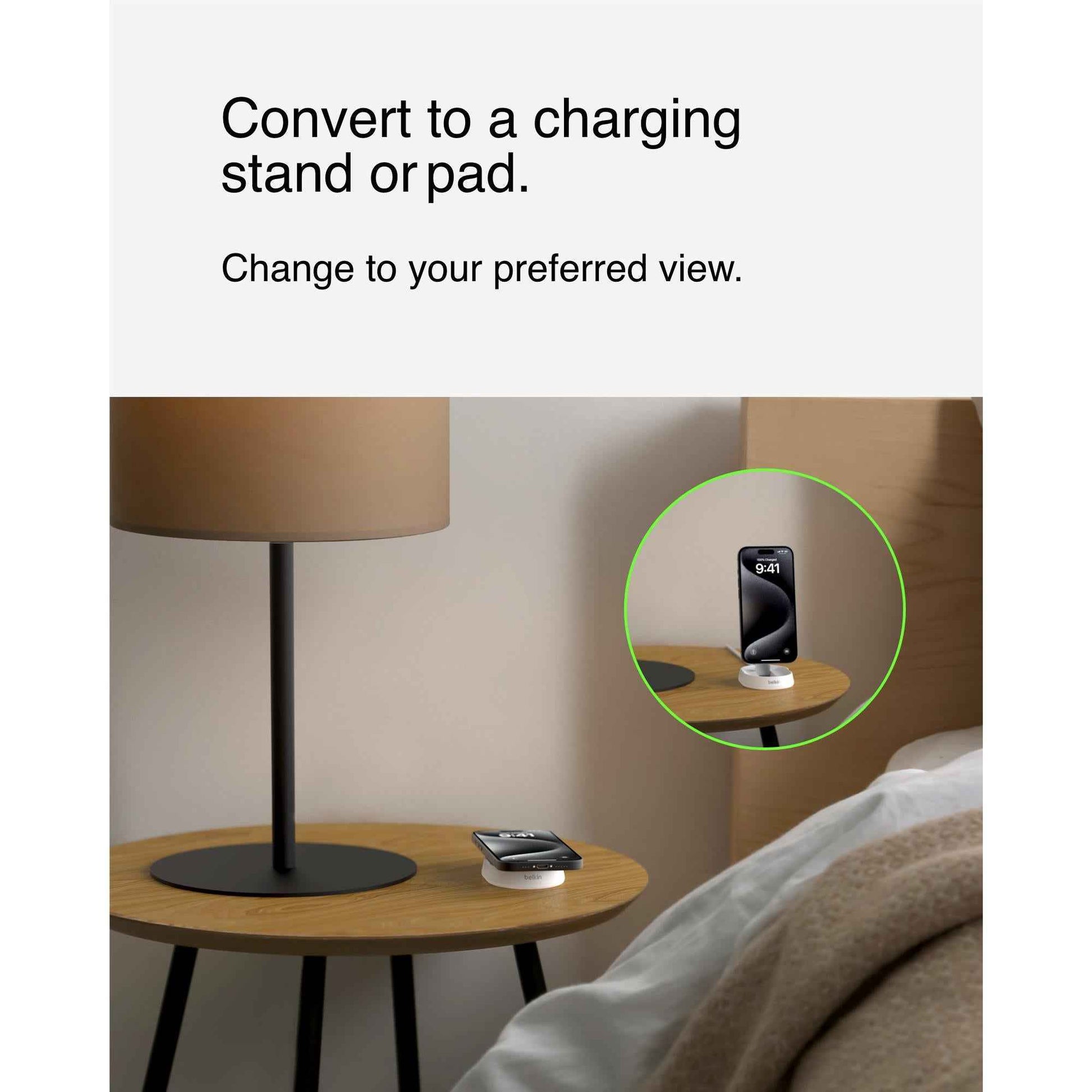 Belkin BoostCharge Pro Convertible Magnetic Qi2 Charging Stand (White)