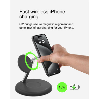 BoostCharge Pro 3-in-1 Magnetic Wireless Charging Stand with Qi2 15W (Black)