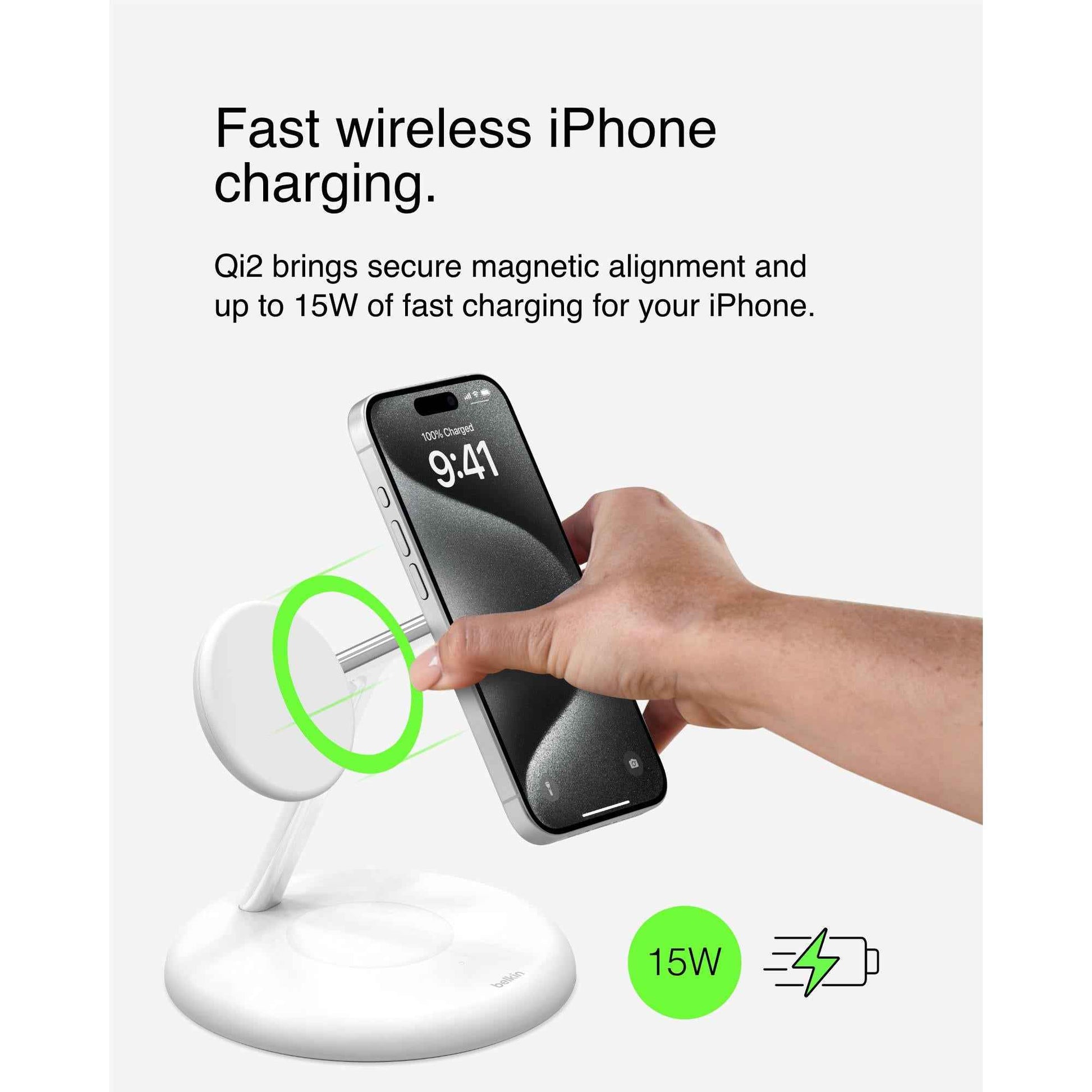 BoostCharge Pro 3-in-1 Magnetic Wireless Charging Stand with Qi2 15W (White)