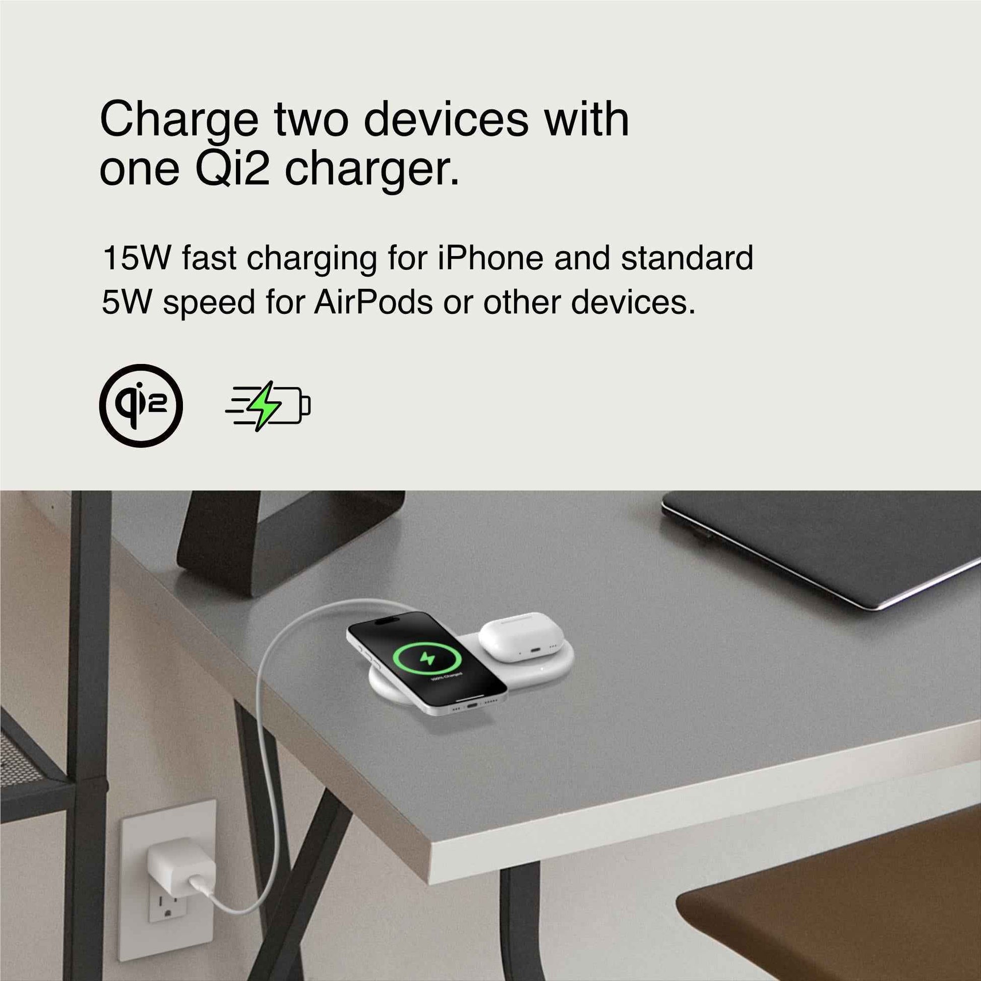 Belkin BoostCharge Pro Qi2 2-in1 Magnetic Wireless Charging Pad (White)