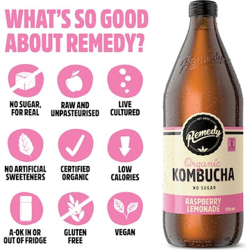 Remedy Organic Kombucha Raspberry Lemonade 750mL