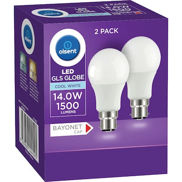 Olsent LED GLS BC 14.0W 1500Lm Cool White 2 pack