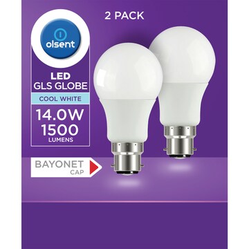 Olsent LED GLS BC 14.0W 1500Lm Cool White 2 pack