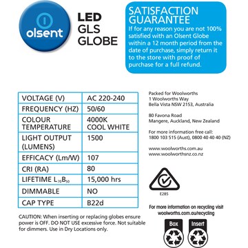 Olsent LED GLS BC 14.0W 1500Lm Cool White 2 pack