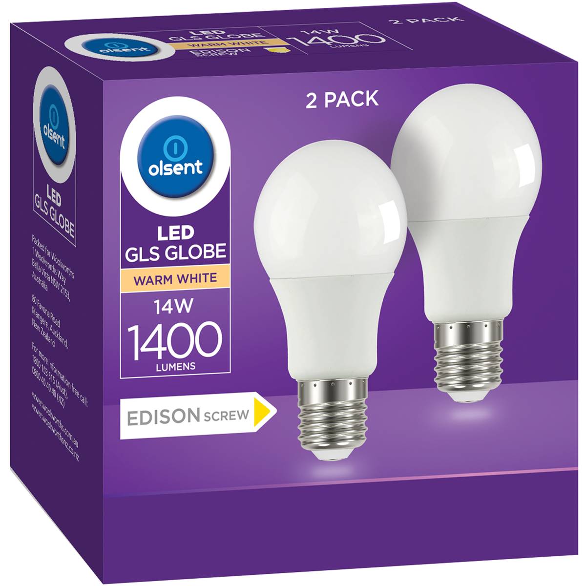 Olsent Led Gls Es 14w 1400lm Ww 2 Pack