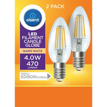 Olsent LED Filament Candle SES 4.0W 470Lm Warm White 2 pack