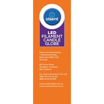 Olsent LED Filament Candle SES 4.0W 470Lm Warm White 2 pack
