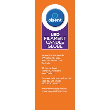 Olsent LED Filament Candle SES 4.0W 470Lm Warm White 2 pack