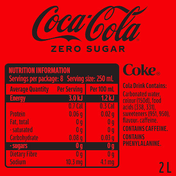 Coca-Cola Zero Sugar Soft Drink Bottle 2L