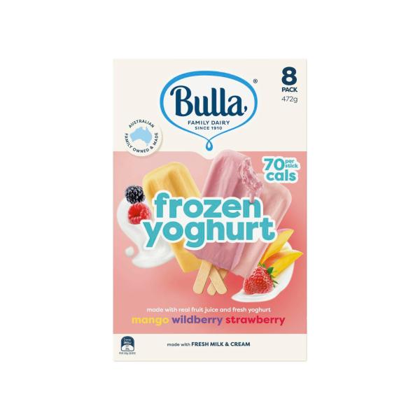 BULLA FROZEN MANGO- WILDBERRY & STRAWBERRY YOGHURT STICKS 8 PACK 472G