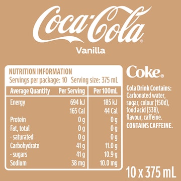 Coca-Cola Vanilla  Soft Drink Multipack Cans 375mL x 10 pack