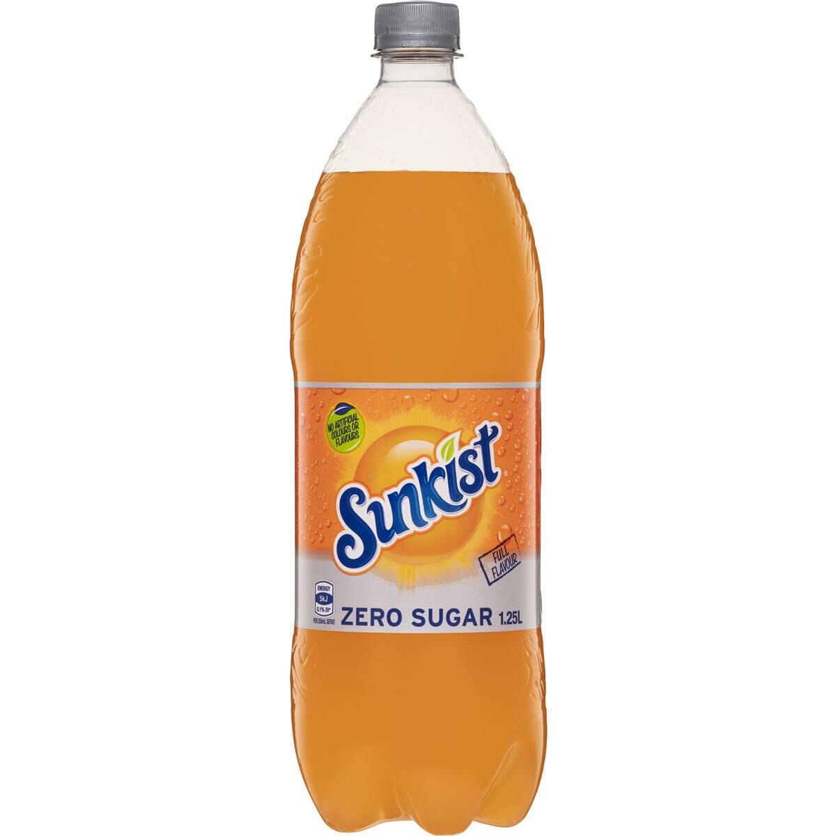 Sunkist Zero Sugar Orange Soft Drink Bottle Sugar Free 1.25l