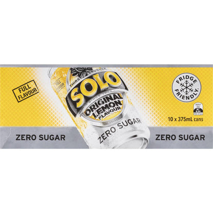Solo Zero Sugar Original Lemon Soft Drink Cans Multipack 375ml x 10 Pack