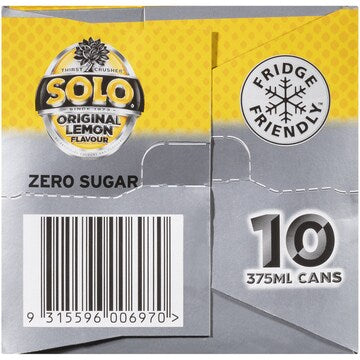 Solo Zero Sugar Original Lemon Soft Drink Cans Multipack 375mL x 10 pack