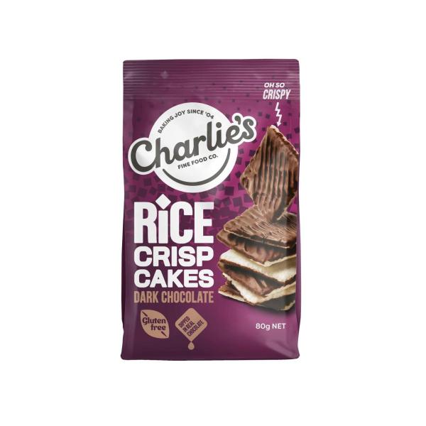 CHARLIE'S MINI RICE SQUARE CRISPS:DARK CHOCOLATE:.:80 GRAM