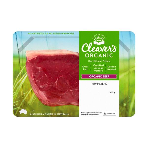 CLEAVERS ORGANIC BEEF RUMP STEAK 300G