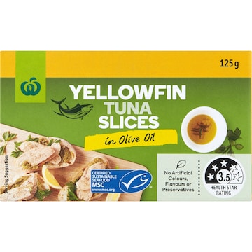 Woolworths Yellowfin Tuna Slices In Olive Oil 125g