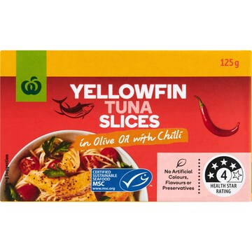 Woolworths Yellowfin Tuna Slices In Olive Oil With Chilli 125g