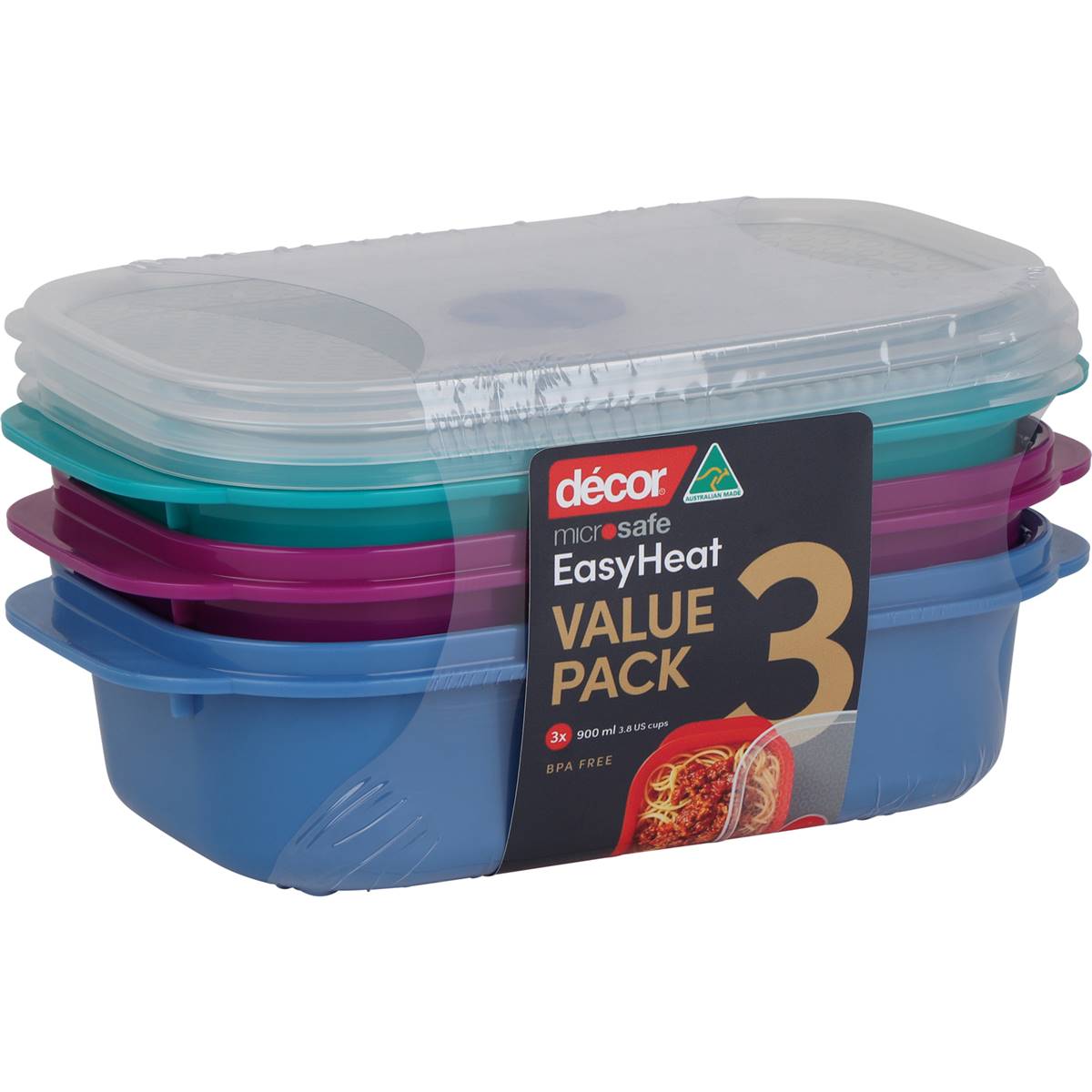 Decor Microsafe Jewel Microwavable Container Set 900mL x 3 pack