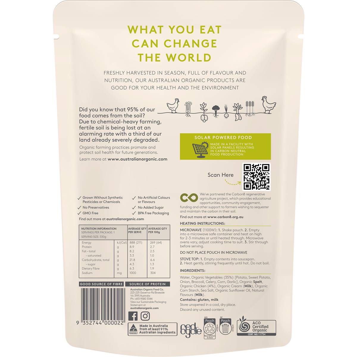 Australian Organic Food Co Chicken Spelt & Vegetable Soup Pouch 330g