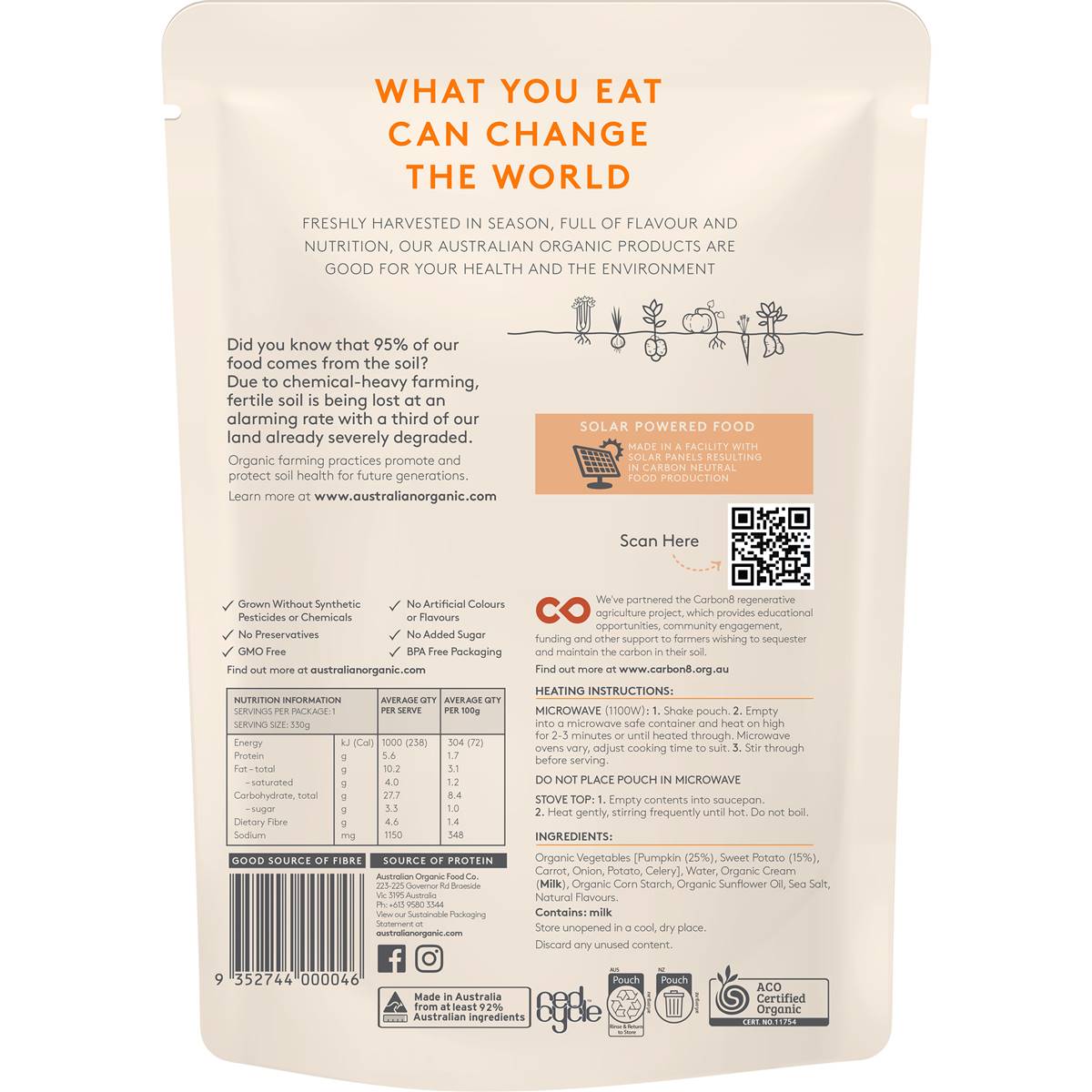 Australian Organic Food Co Pumpkin & Sweet Potato Soup Pouch 330g