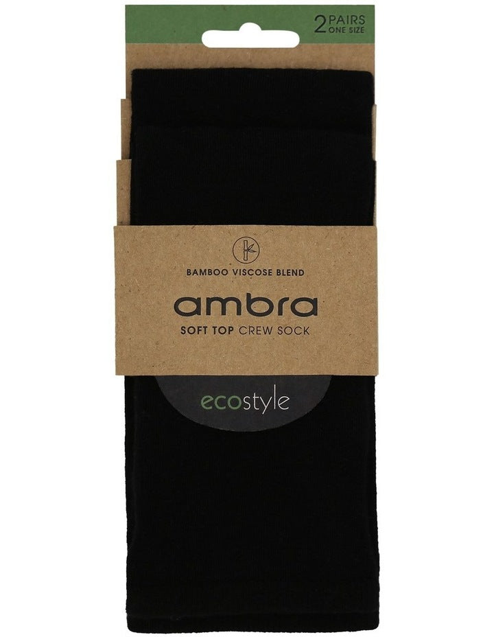 Bamboo Soft Top Crew Length Socks 2 Pair in Black
