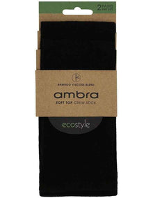 Bamboo Soft Top Crew Length Socks 2 Pair in Black