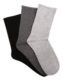 Cotton Blend Comfy Crew Length 3 Pair Socks in Black/Charcoal Marle