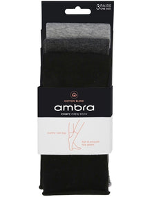 Cotton Blend Comfy Crew Length 3 Pair Socks in Black/Charcoal Marle