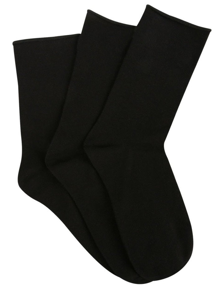 Cotton Blend Comfy Crew Length 3 Pair Socks in Black