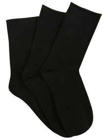 Cotton Blend Comfy Crew Length 3 Pair Socks in Black