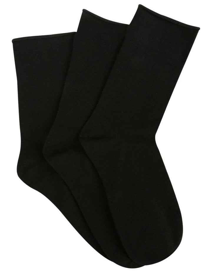 Cotton Blend Comfy Crew Length 3 Pair Socks in Black