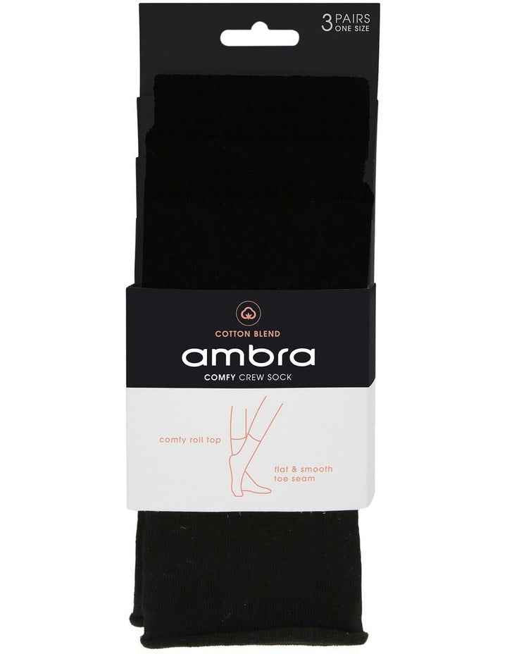 Cotton Blend Comfy Crew Length 3 Pair Socks in Black